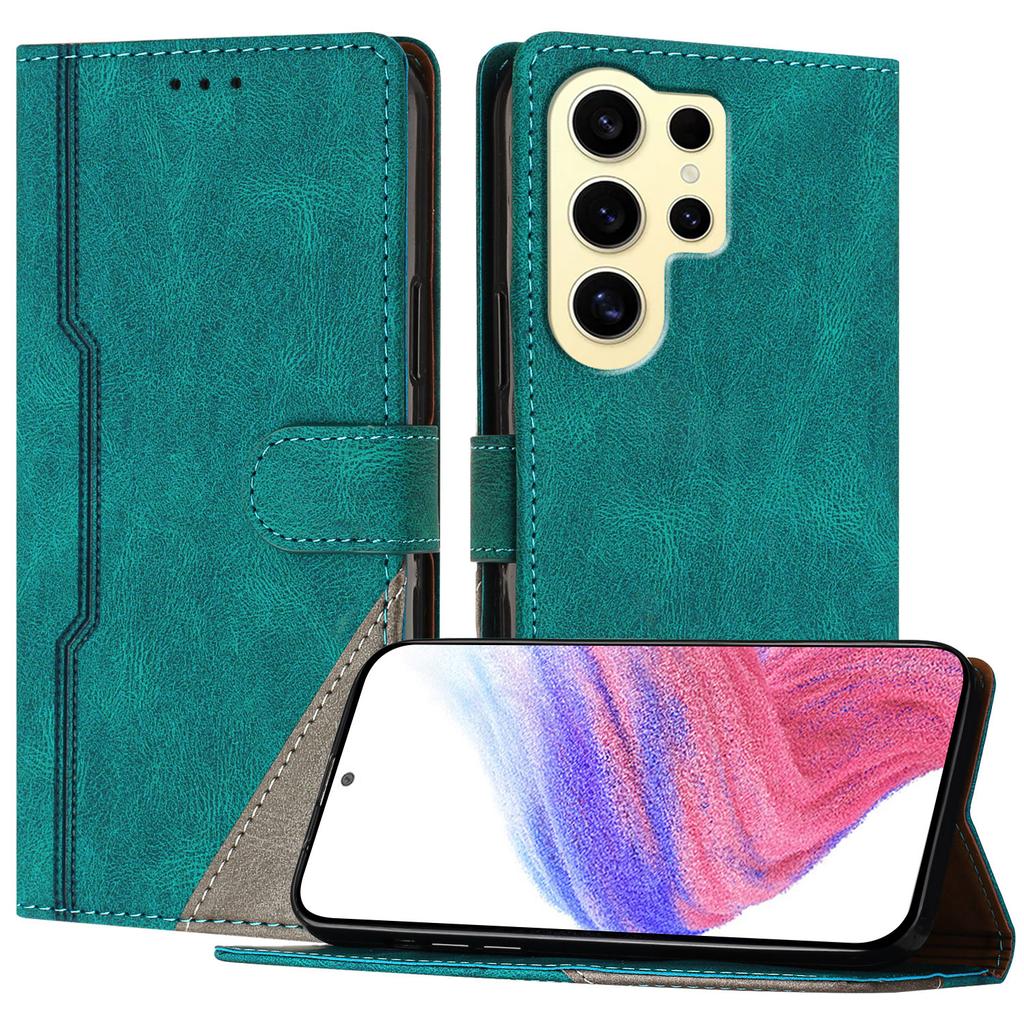 For Samsung Galaxy S24 Ultra Leather Case Triangle Patchwork Wallet Stand Shockproof Phone Cover