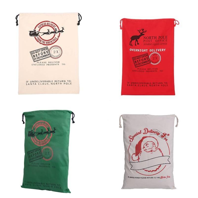 Festive Canvas Gift Bag With Reinforced Drawstring For Holiday Gift Wrap