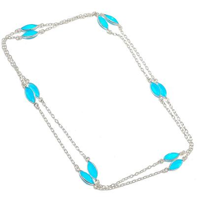 Натуральный голубой халцедон Драгоценный камень 925 стерлингового серебра Ювелирное изделие Ожерелье 36" CN-515