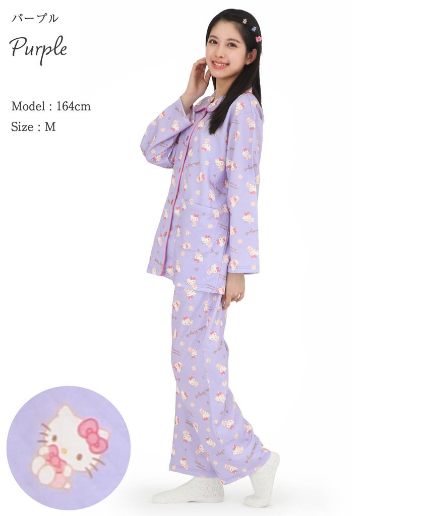 Hello Kitty рубашка пижама трикотажное одеяло длинный рукав длинные брюки верх и низ комплект комнатная одежда домашняя одежда [SAZAC] женская (Фиолетовый/М/SAN1854)