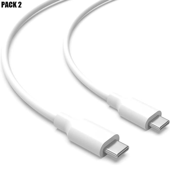 Câble USB-C vers USB-C pour iPhone 16 Pro Max - Charge Rapide Blanc 1M - Lot de 2