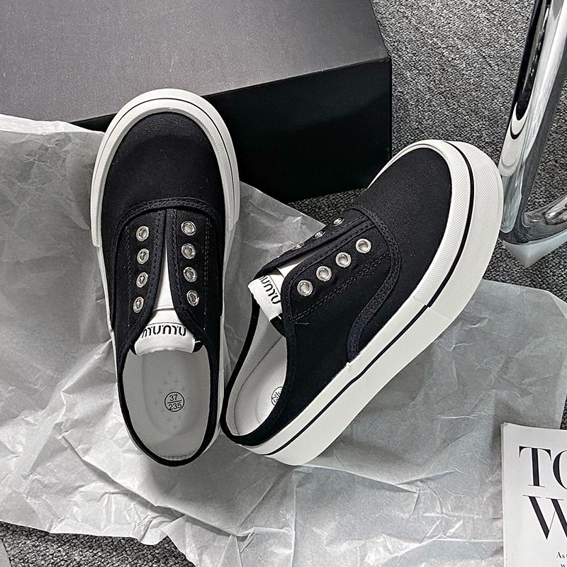 CRLAYDK Классические женские мюли Кроссовки Слипоны Летние парусиновые шлепанцы Плоские туфли Платформа Без шнуровки Прогулочные повседневные лоферы с открытой спиной