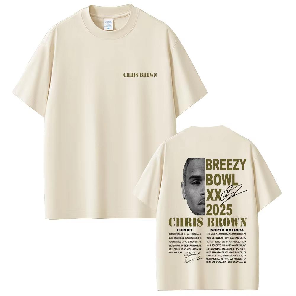 Rapper Chris Brown Breezy Bowl XX Tour T Shirt Summer Unisex Women Hip Hop Fashion Tshirts Unisex Loose Oversized Streetwear