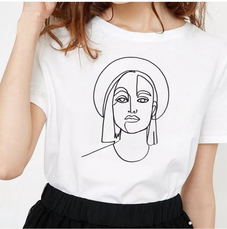 Creative Face Graphics Woman Graphics 90S Blouses Harajuku Summer Short Sleeve O-Neck White Female Tops Streetwear Y2K Clothing
