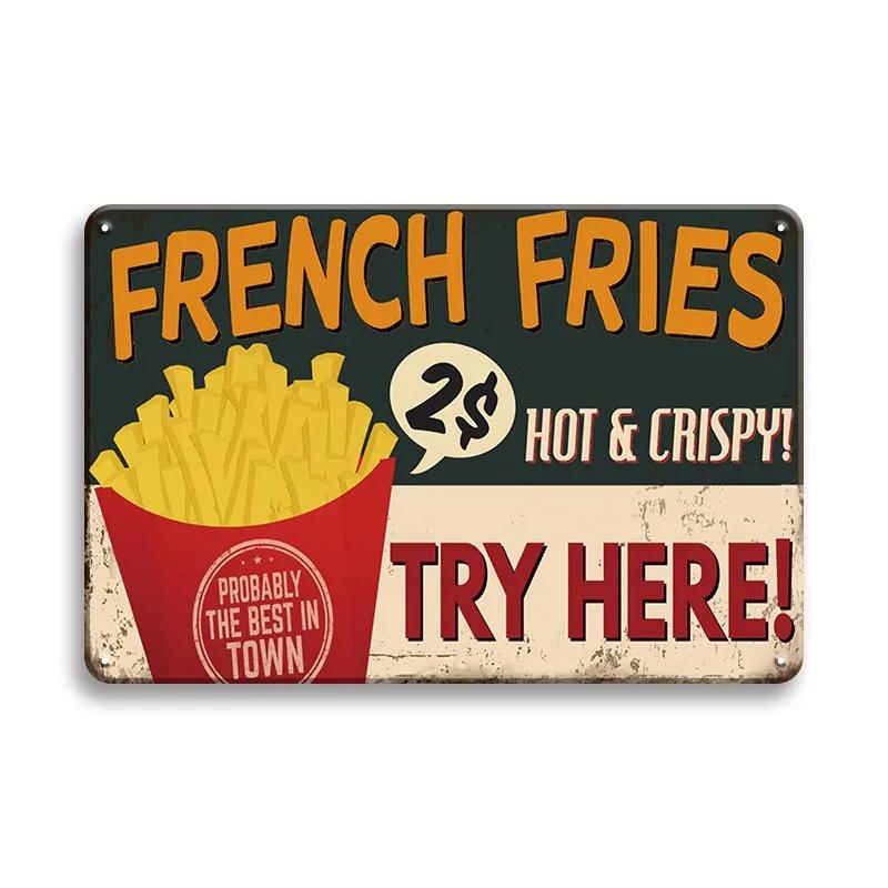 Hot Dog Fresh Hamburgers Metal Signs BBQ Vintage Posters Home Kitchen Wall Decor Iron Plate Painting Fast Food Shop Plaques