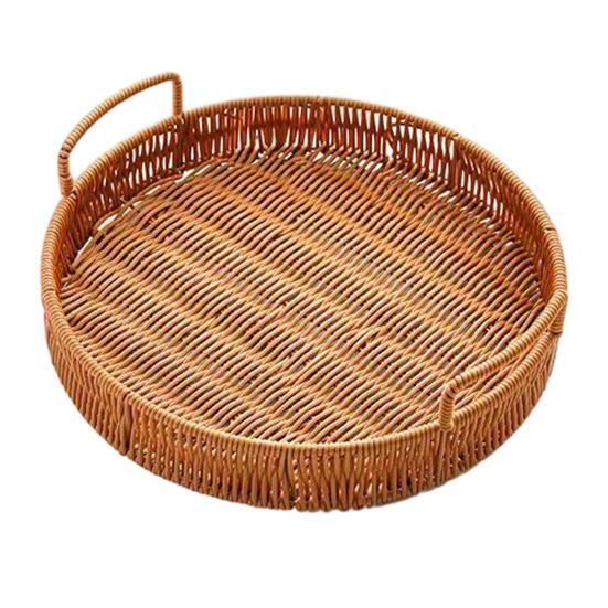 Imitation Rattan Fruit Basket, Round Rattan Tray, Steamed Bread Basket, Food Storage Basket, Eco-Friendly Kitchen Organizer, Farmhouse Home Decor
