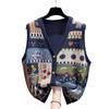 V-neck Knitted Cardigan Vest Vest Women's Autumn Loose Outer Wear Vest Graffiti Wool Waistcoat