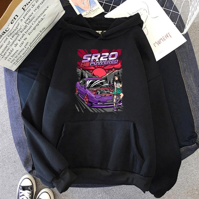 Anime D Letter JDM Car Print Hoodie Unisex Streetwear Sweatshirt