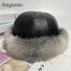 Bunny Hat Women Winter Fluffy Warm Rabbit Fur Beanie Hat Men Women Leather Caps   Fur Outdoor Snow Hat