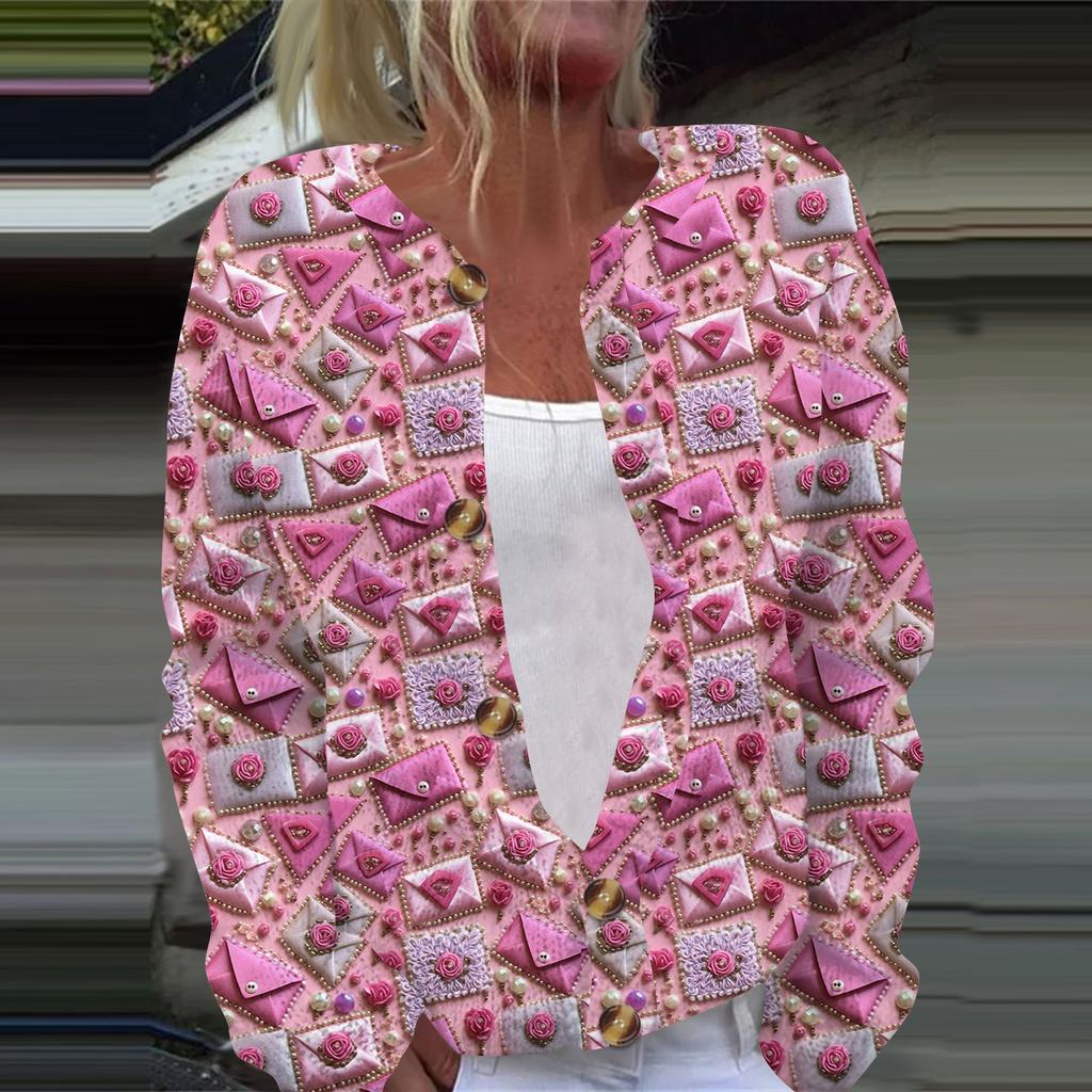 Женская повседневная мода с принтом, длинный рукав, кардиган, куртка на пуговицах