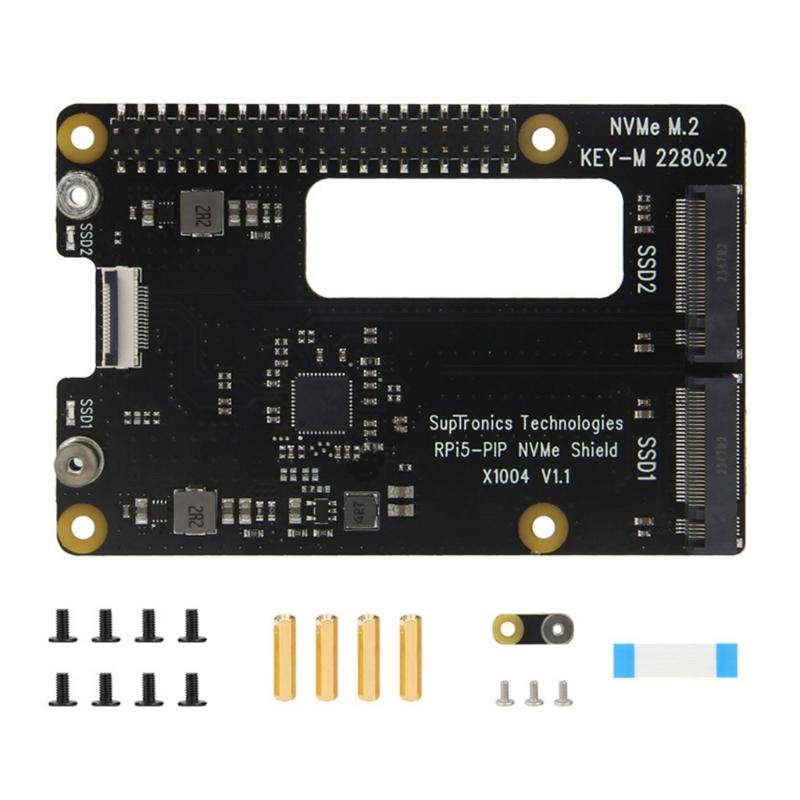 X1004 PCIe NVMe Плата расширения Поддержка двойного слота для жестких дисков 2280 Быстрая загрузка для платы Pi 5