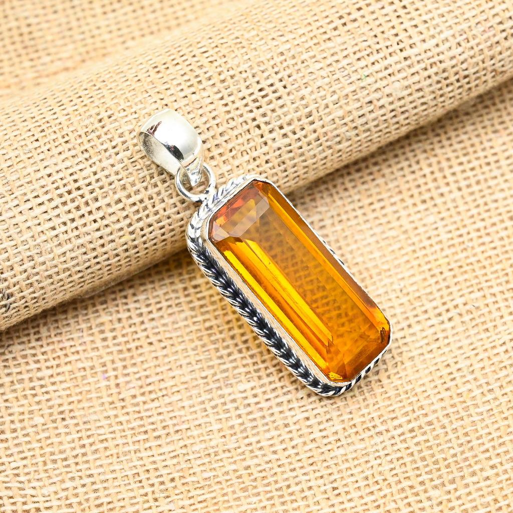 Citrine Gemstone Handmade 925 Solid Sterling Silver Jewelry Pendant For Her
