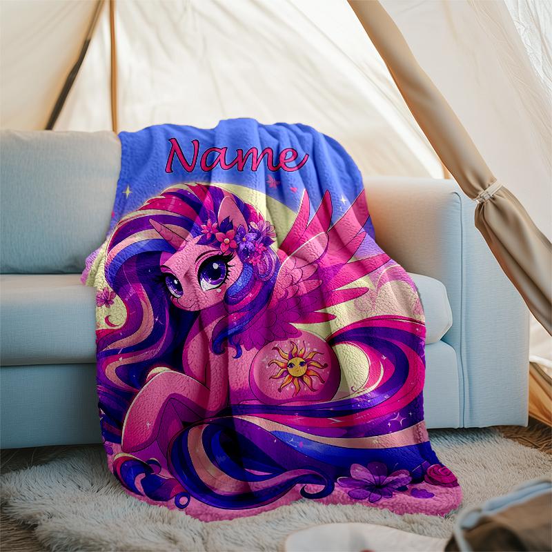 Personalized Custom Name Blanket - My Little Pony Print Design,Blanket for Sofa,Bed,Travel,Camping - Soft and Warm, Great Gift