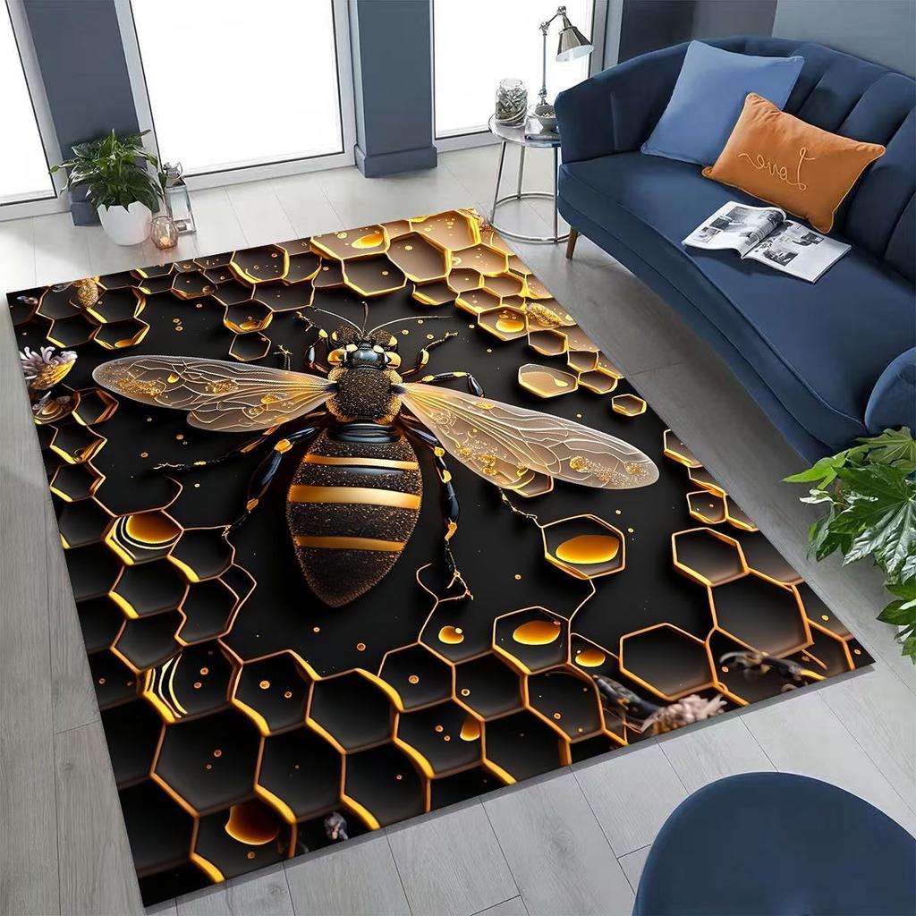Cute Cartoon Bee HoneyBee Insect Art Rug for Bedroom Living Room Sofa Home Doormat Decor,Large Kids Play Non-slip Floor Mat