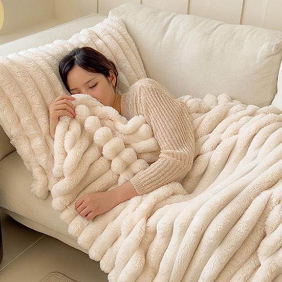 Плед из искусственного кроличьего меха, Пузырчатое одеяло, Теплое одеяло, Пушистое одеяло, Плюшевое уютное толстое пушистое одеяло