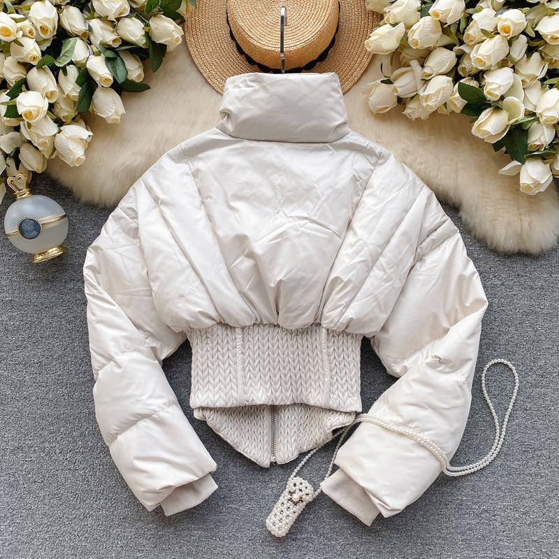 Korean Style Slim Cropped Jacket Gray Patchwork Turtleneck Padded Coat Women 2024 Autmun Winter Zipper Clothing Warm INKEO 3O349