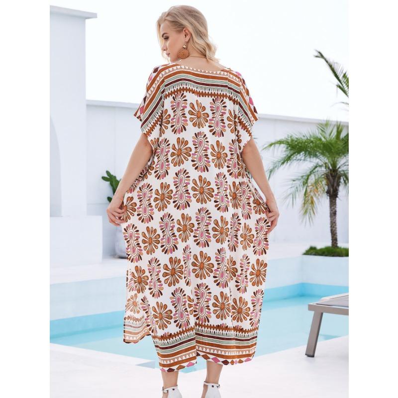 Плюс Размер Женщин Пляжный Принт Свободный Праздничный Платье Бикини Загар Накидка