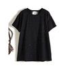 European and American Fashion Top! Starlight Girls Water Soluble Diamond Double-Sided Fabric Round Neck Mid-Length Round Neck T-shirt Amoi