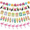 1set Hawaiian Decoration Banner Summer Beach Garlands Flamingo Flower Bird Birthday Paper Garland Happy Aloha Luau Party Banner