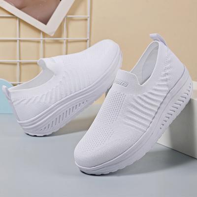 Женская летная вязаная обувь, легкая спортивная повседневная женская обувь большого размера на толстой подошве