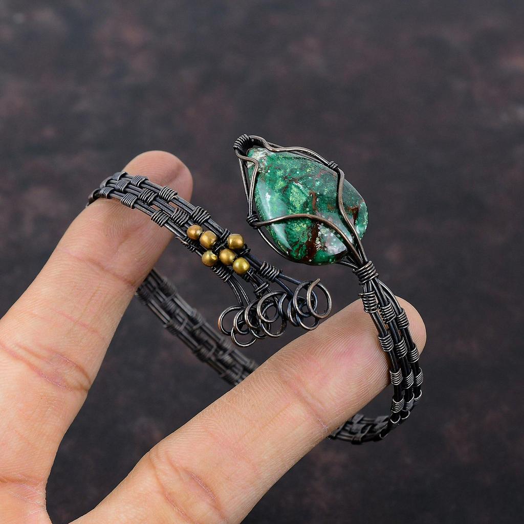 Куприт хризоколла драгоценный камень браслет манжета обернутый медной проволокой регулируемый браслет ручной работы обернутый медной проволокой ювелирный браслет для подарка