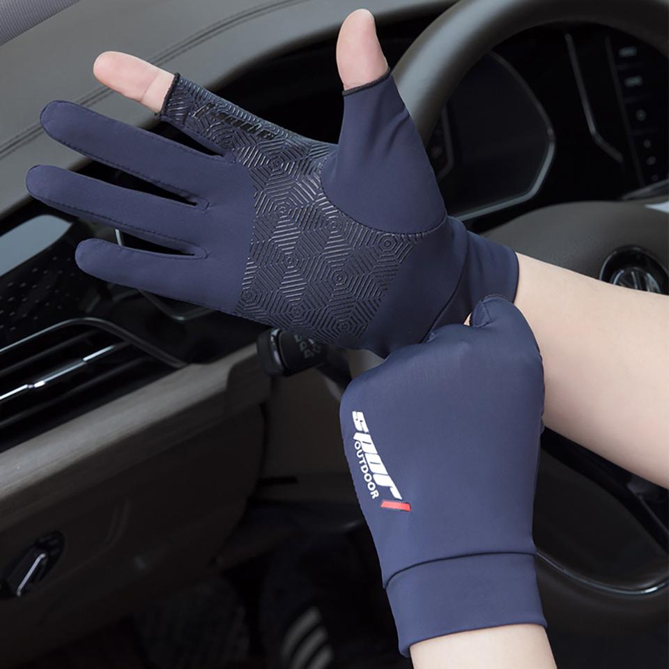 1Pair Ice Silk Half Finger Gloves Summer UV Protection Anti-Slip Breathable Thin Driving Cycling Gloves Men Women Unisex