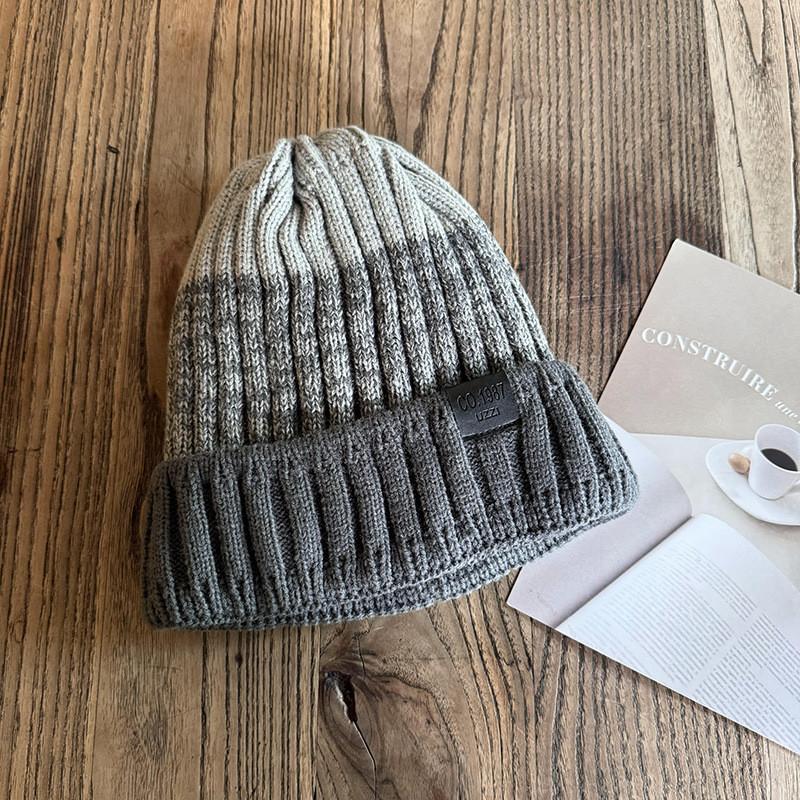 Color Fashionable Blocked Thick Warm Men Knitted Hat For Winter Wind Resistance