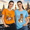 Красивая женская футболка с принтом из смешанного хлопка с круглым вырезом, набор из 2 штук