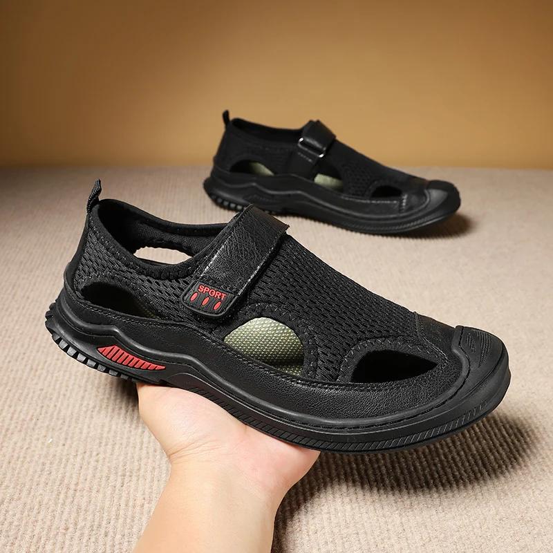 Fashion Handmade New Summer Mesh Beach Men Sandals Men's Sandals Beach Shoes Lightweight Outdoor Sandals Breathable Casual Sneakers Male