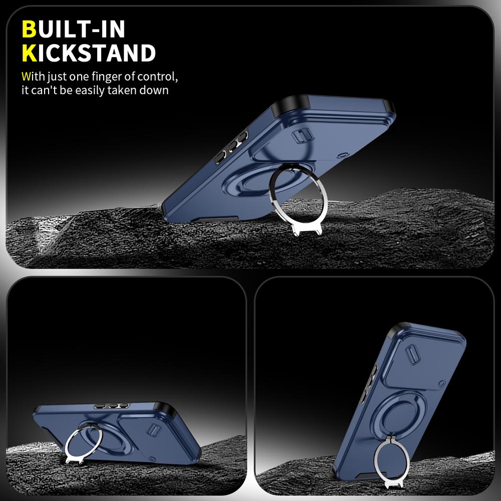 KEYSION 360° Вращающаяся подставка-кольцо Чехол для телефона для Xiaomi 15T 15T Pro Силикон+ПК Сдвижная защита камеры Магнитная противоударная крышка