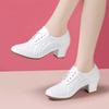 Spring Summer Shoes Women's Pumps Solid Color Pointed Toe Hollow Out Breathable Lace Up Chunky Heel Shoes