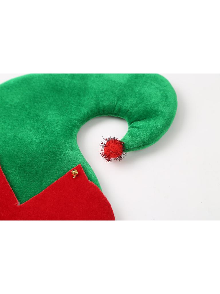 Женский рождественский костюм эльфа Набор из 5 предметов Платье из контрастного бархата с помпоном Пояс на талию Шляпа Полосатые чулки Туфли