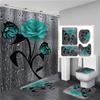 4 PCS Full Set Bathroom Set Shower Curtain Bath Non-Slip Floor Mat Carpet Home Bathroom