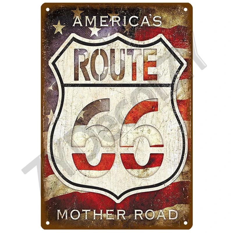 Металлическая табличка Route 66, металлический плакат, жестяная табличка, настенные плакаты, винтажный ретро-эстетический декор комнаты, настенное искусство, украшение
