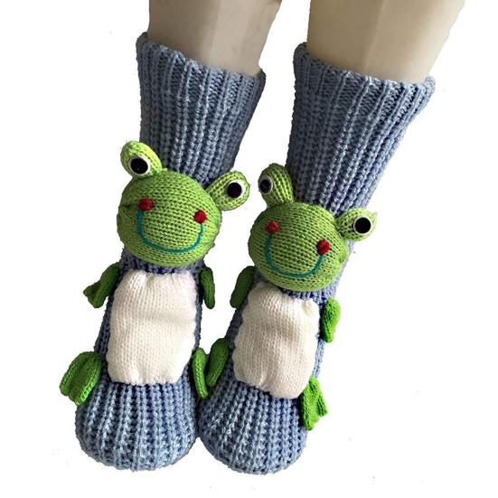 1 Pair Winter Socks 3D Cartoon Animal Socks Knitted Anti-slip Mid-tube Thickened Elastic Keep Warm Floor Socks with Silicone Dot Soles