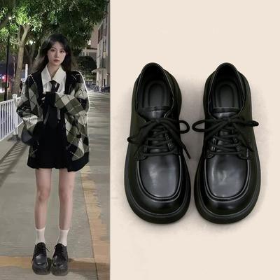Ретро британский стиль маленькие кожаные туфли женские круглые универсальные черные туфли-лоферы на платформе одинарные туфли