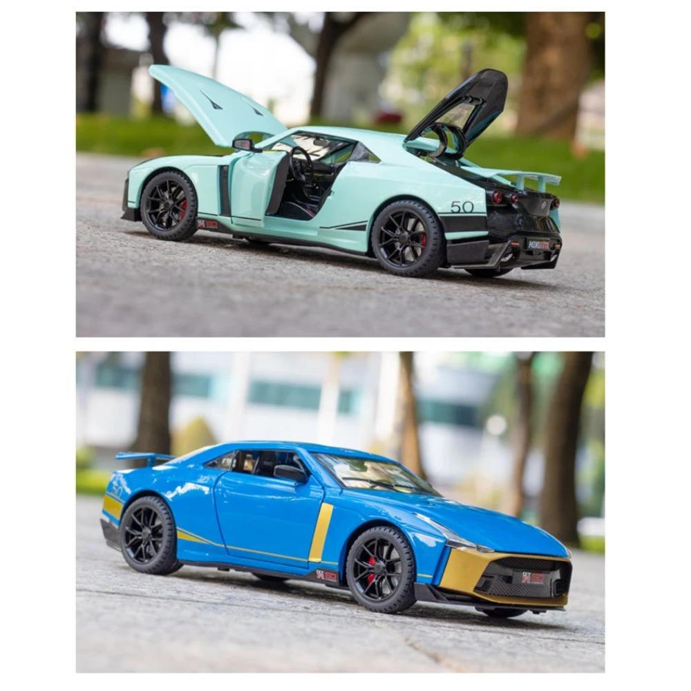 1/24 Niaasn GTR 50 Модель спортивного автомобиля из сплава Литые металлические модели Гоночный автомобиль Модель Звуковая и световая симуляция Коллекция Детская игрушка Подарок