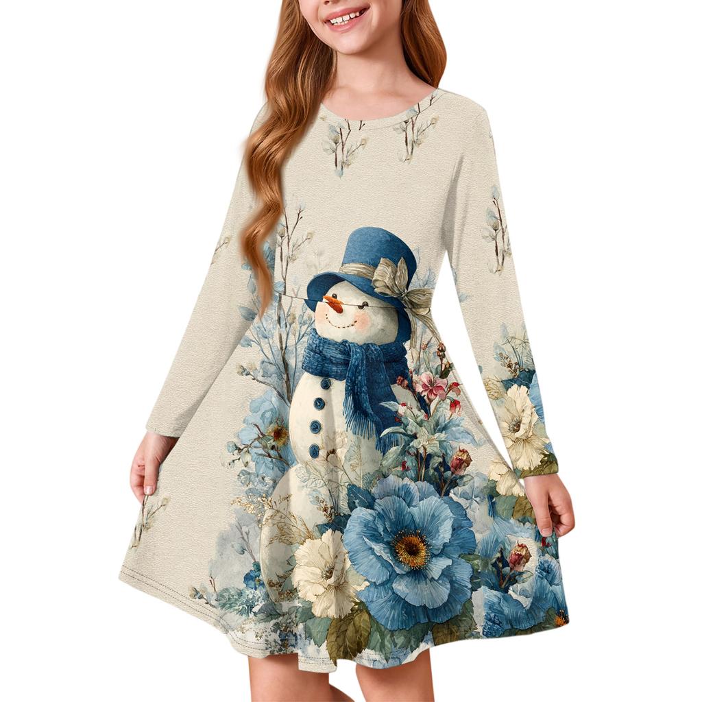 Girls' Princess Dress - Long Sleeve A-Line T-Shirt Dress Christmas Day