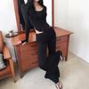 Fashion autumn new women's clothing sexy pure desire U-neck long-sleeved perspective tight body T-shirt top