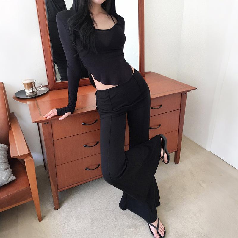 Fashion autumn new women's clothing sexy pure desire U-neck long-sleeved perspective tight body T-shirt top