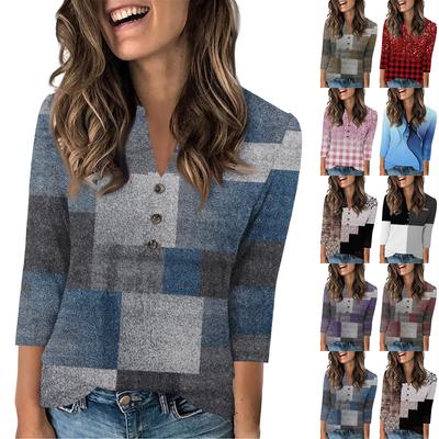 Женская мода повседневный свободный топ с рукавом 3/4 и круглым вырезом