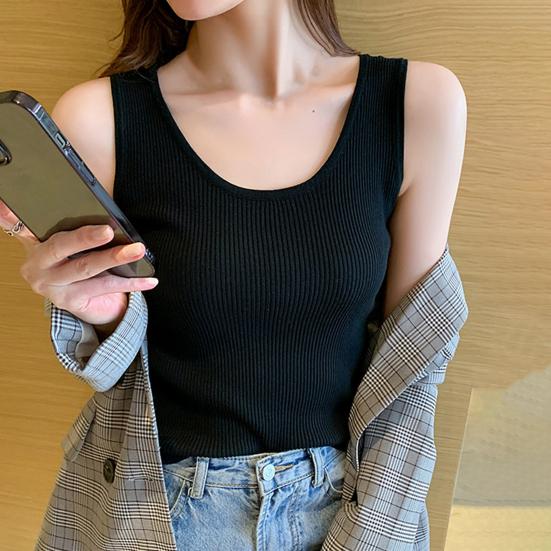Женская майка без рукавов с круглым вырезом в рубчик, дышащая, облегающая, однотонная, летняя, женская, базовая, повседневная, майка-майка, повседневная одежда