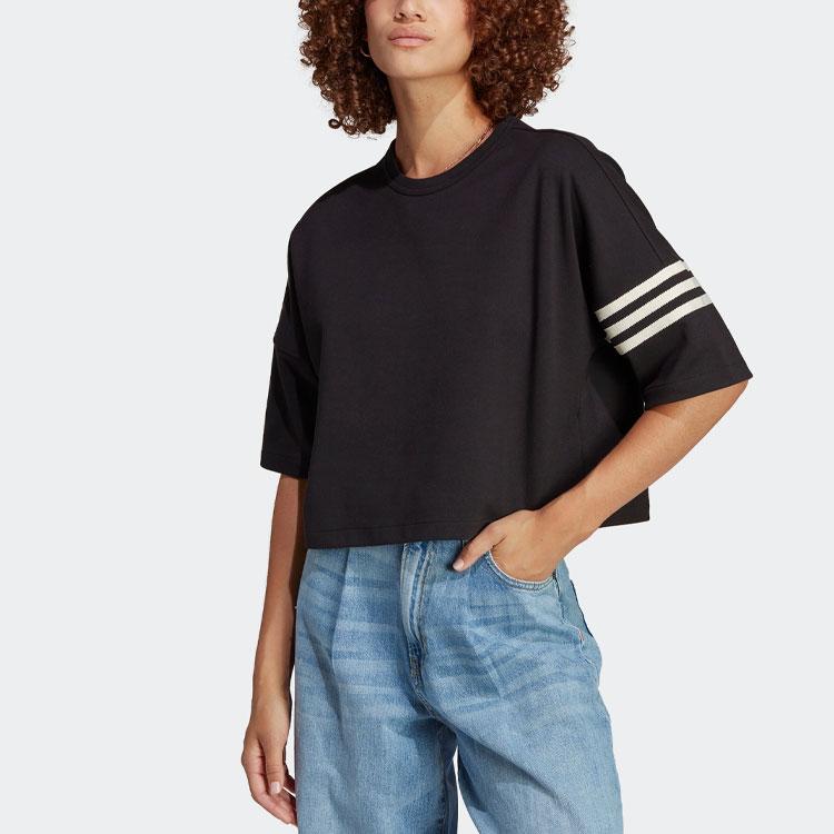 adidas Футболка Originals Adicolor Neuclassics с трилистником и принтом в виде трех полосок, женские топы, черный цвет IB7310