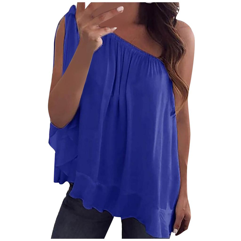 Women Fashion Chiffon Off Shoulder T-Shirt Sleeveless Casual Tops Blouse