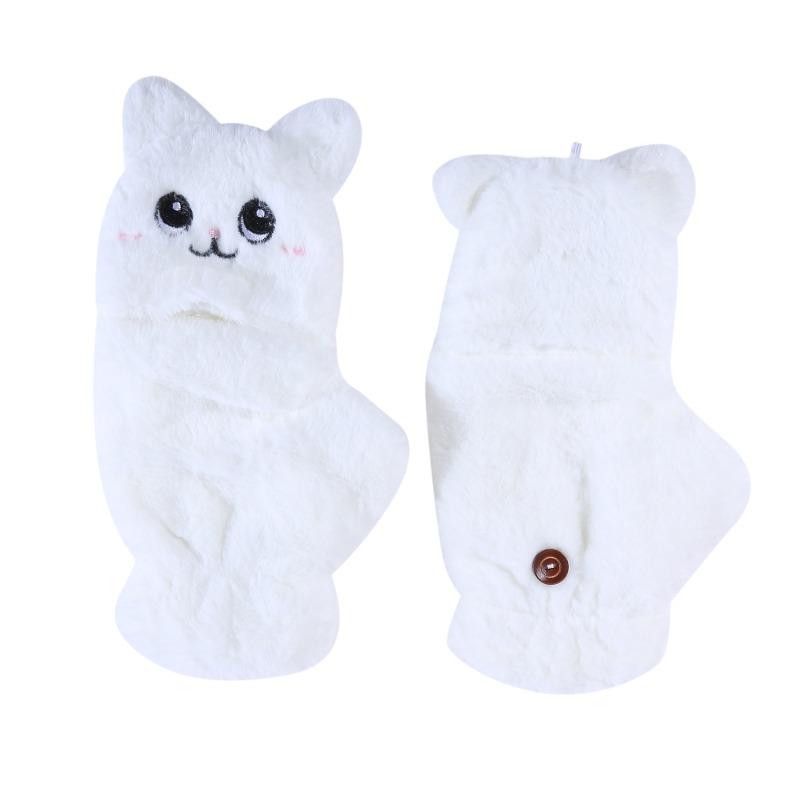 Милые зимние плюшевые утолщенные гибкие перчатки без пальцев, мех кролика, кошки, откидные перчатки, мягкие удобные сенсорные перчатки для холодной погоды