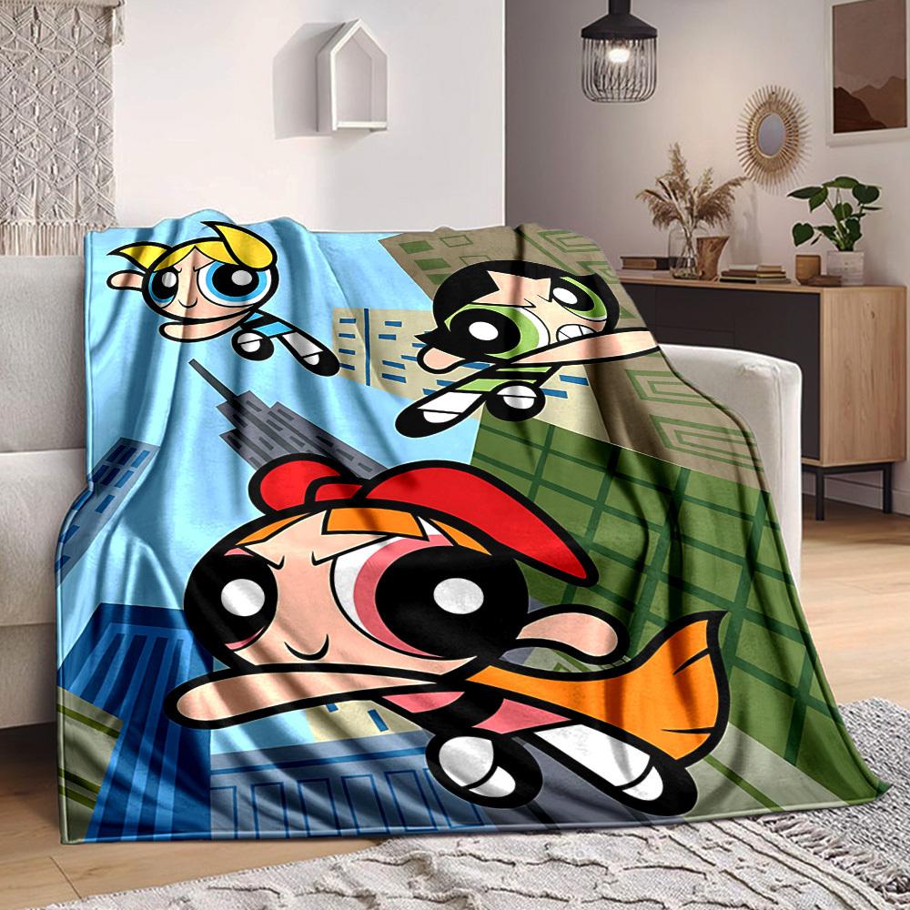 1pc Powerpuff Girls Blanket Lightweight Flannel Throw For Sofa, Bed, Travel, Camping, Livingroom, Office, Couch, Chair, And Bed