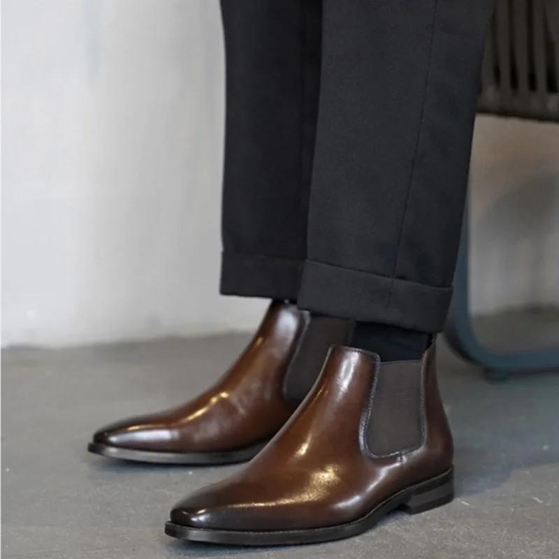 Fashion Men's Chelsea Boots Retro Ankle Boot Handmade Leather Boot High Top Casual Boots for Men Classic Business Dress Boots Botas2025