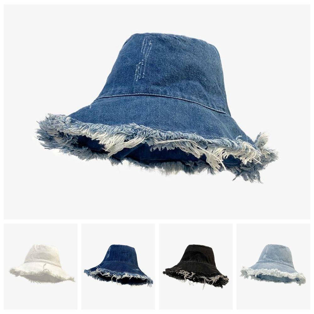 Sunshade Shabby Fisherman Hat Lightweight Sun Protection Basin Cap Denim Bucket Hats Camping