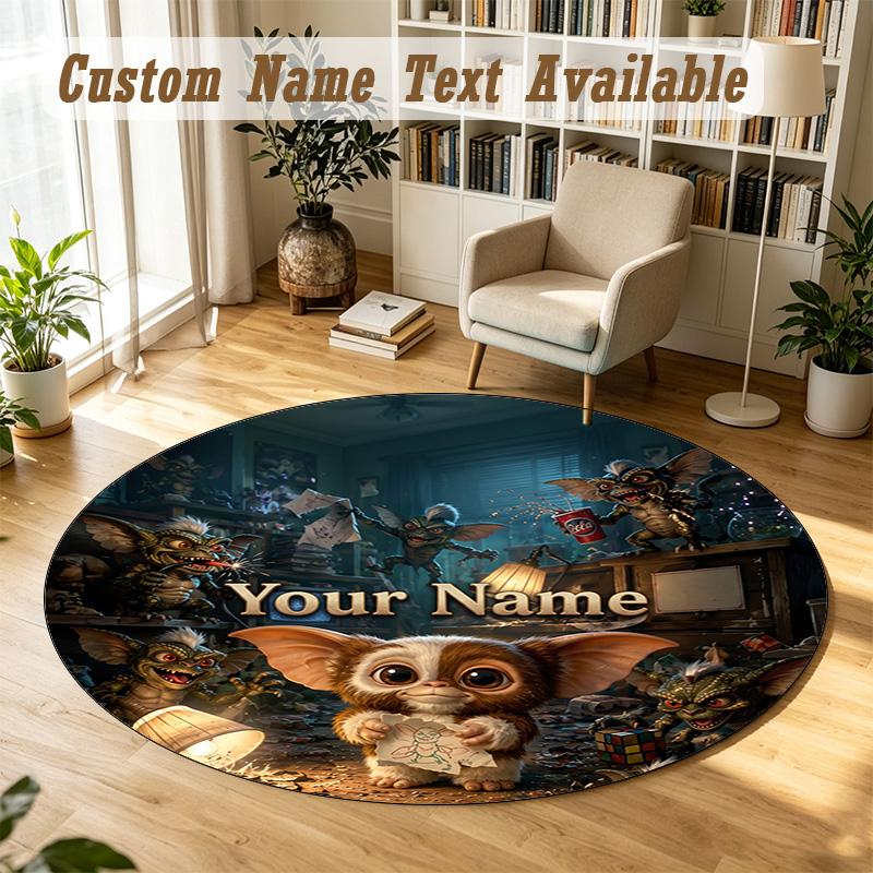 Gremlins Gizmo Personalized Round Rug Support Custom Name, Soft Home Decor Mat