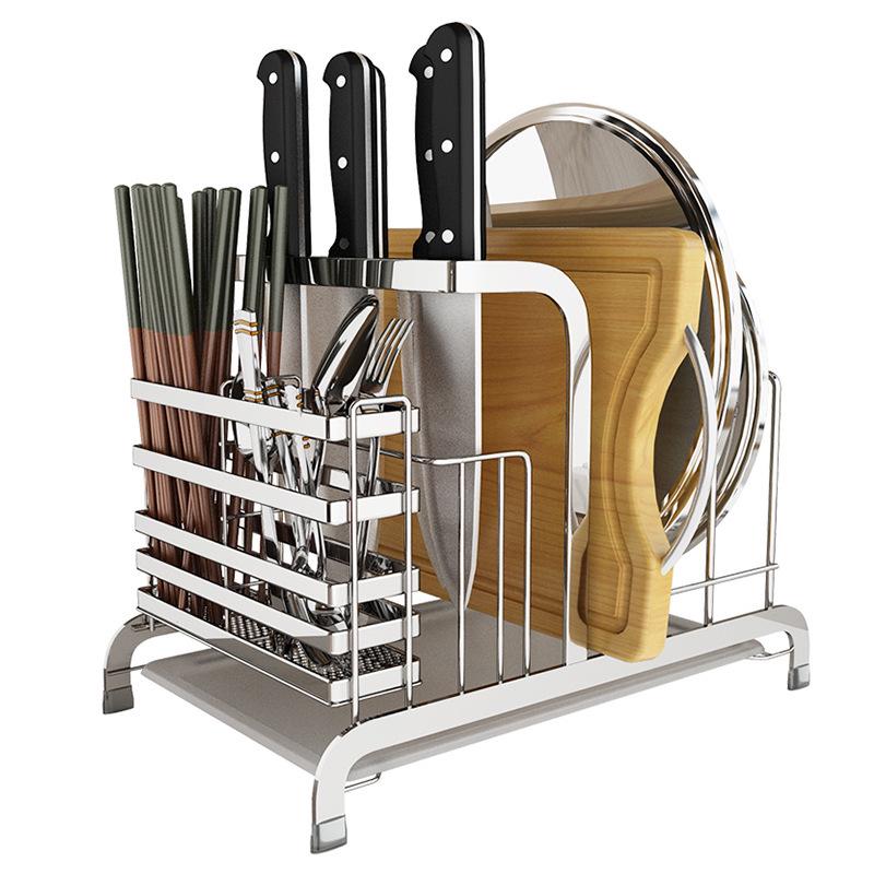 Многофункциональная кухонная стойка из нержавеющей стали: Нож, разделочная доска и держатель палочек для еды